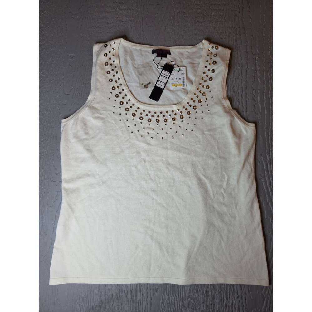 Fontana Ivory Knit Tank Top Grommet Embellished Scoop Neck XL 155418T